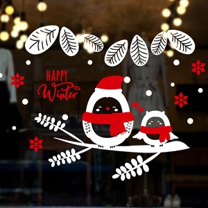 cmi374-해피 윈터-부엉이 한쌍-크리스마스스티커